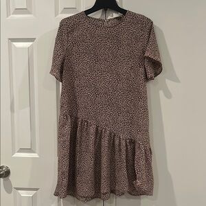 Women's Small Dress Shift Animal Print Tiered Short Sleeve Pullover